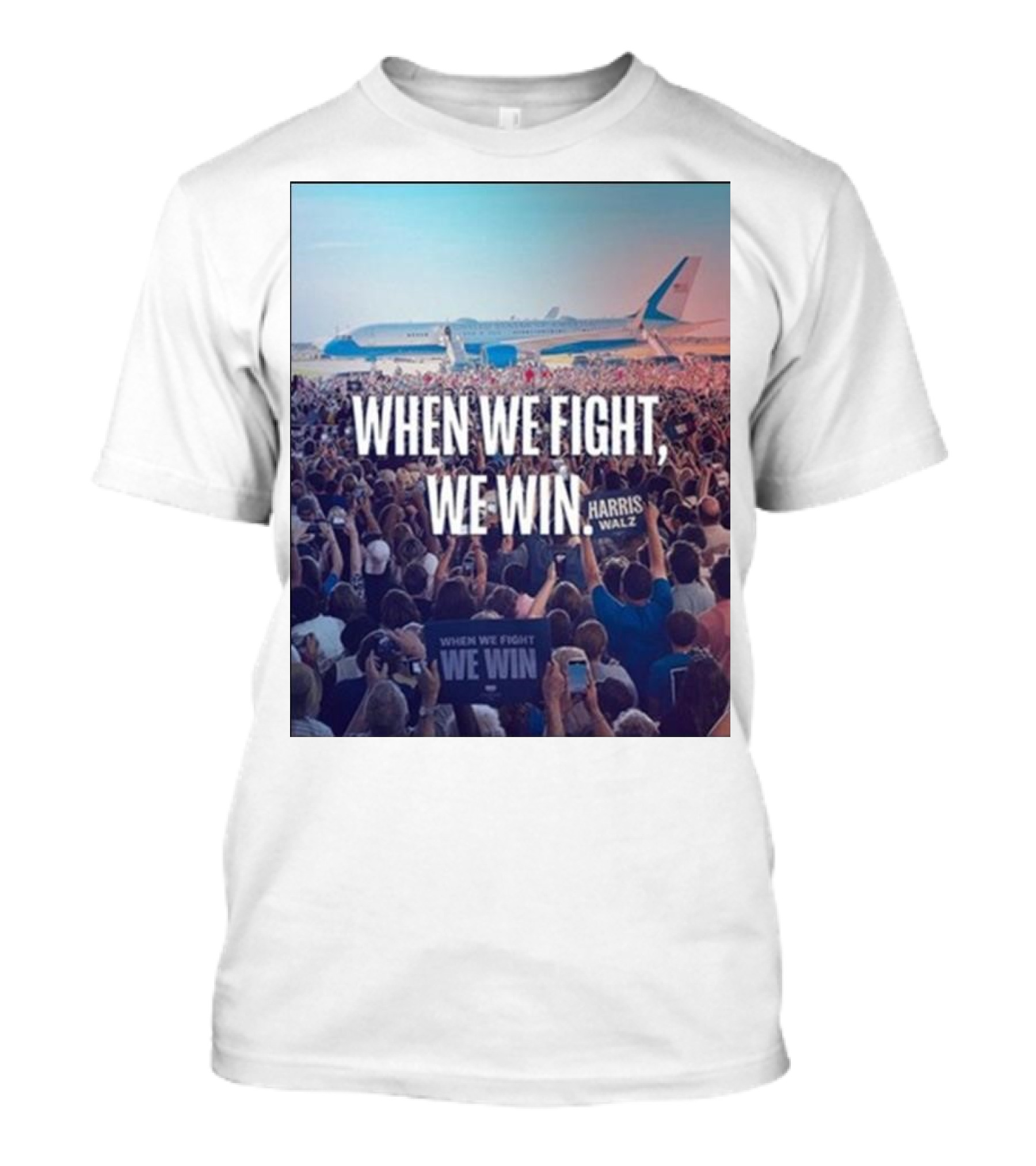 The Lincoln Project When We Fight, We Win Harris Walz Airplane Crowd Scene T-Shirt