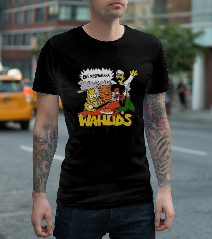 Eat My Shawarma Wahlid's Kabob and Grill Comic Style Characters T-Shirt