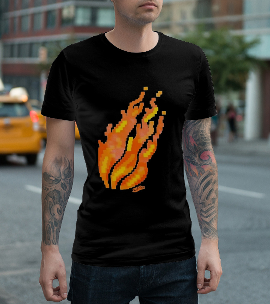 Fire Pixel Flame McLovin Burn Sunset Pixels T-Shirt