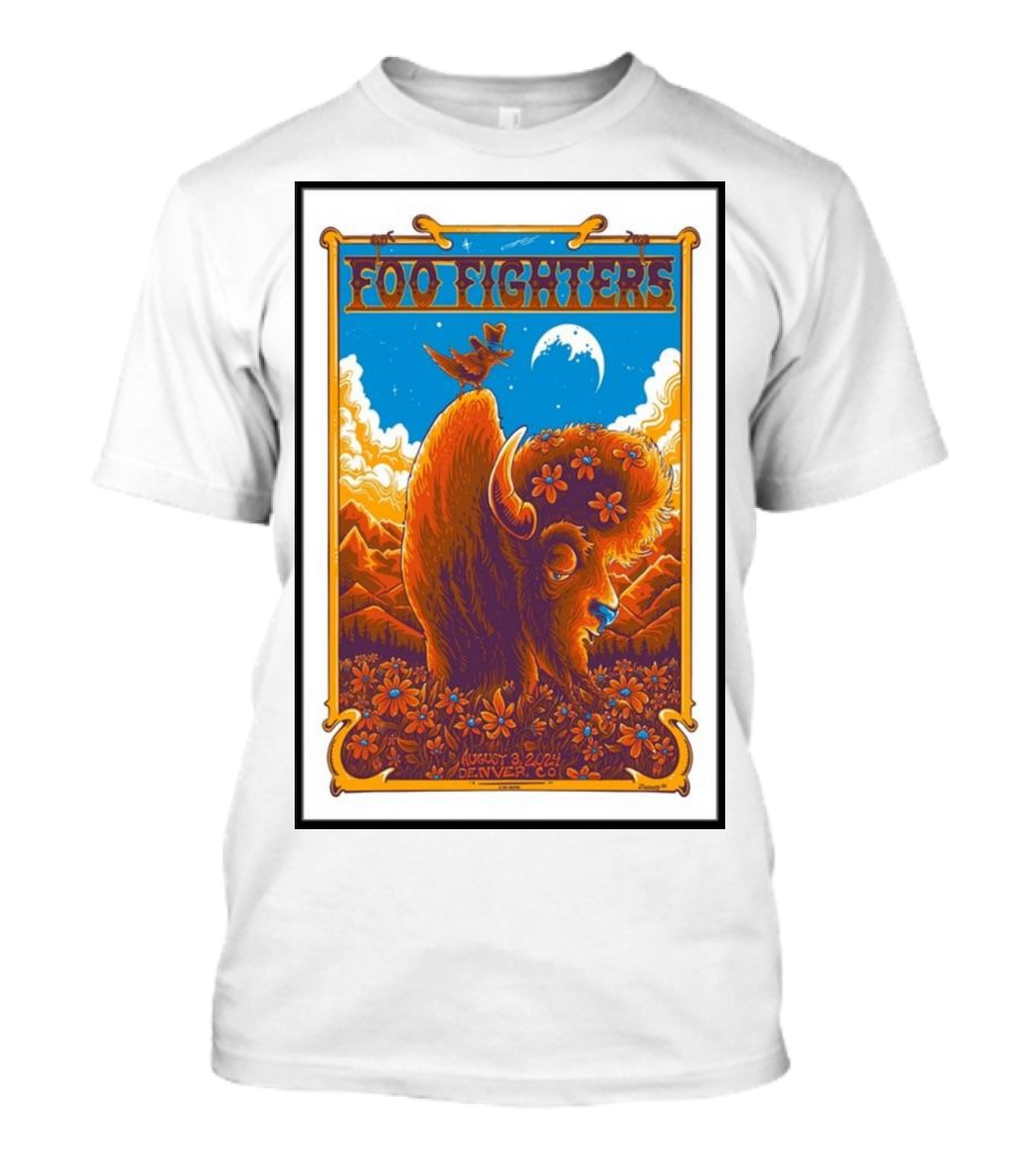 Foo Fighters Denver CO 8 3 24 Buffalo And Birds At Empower Field At Mile High T-Shirt