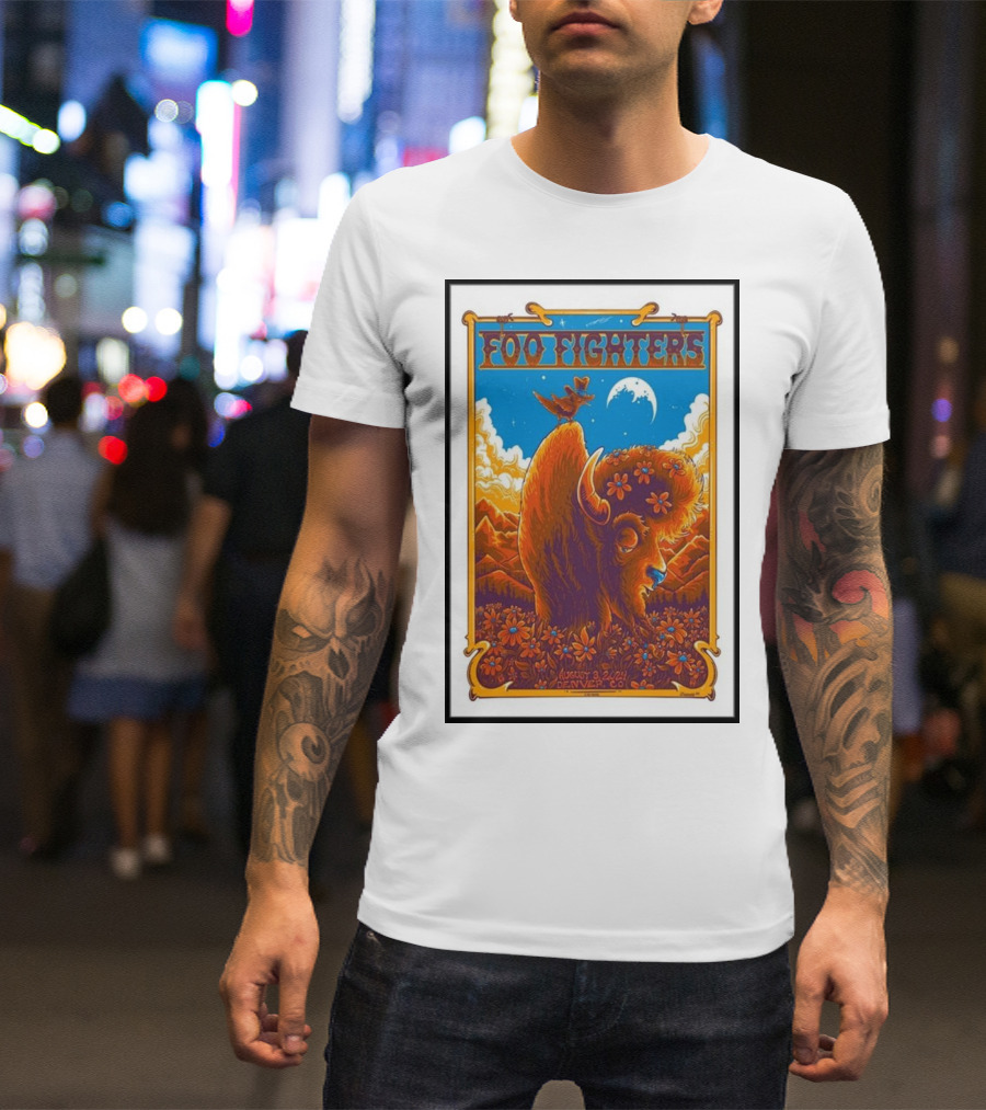 Foo Fighters Denver CO 8 3 24 Buffalo And Birds At Empower Field At Mile High T-Shirt