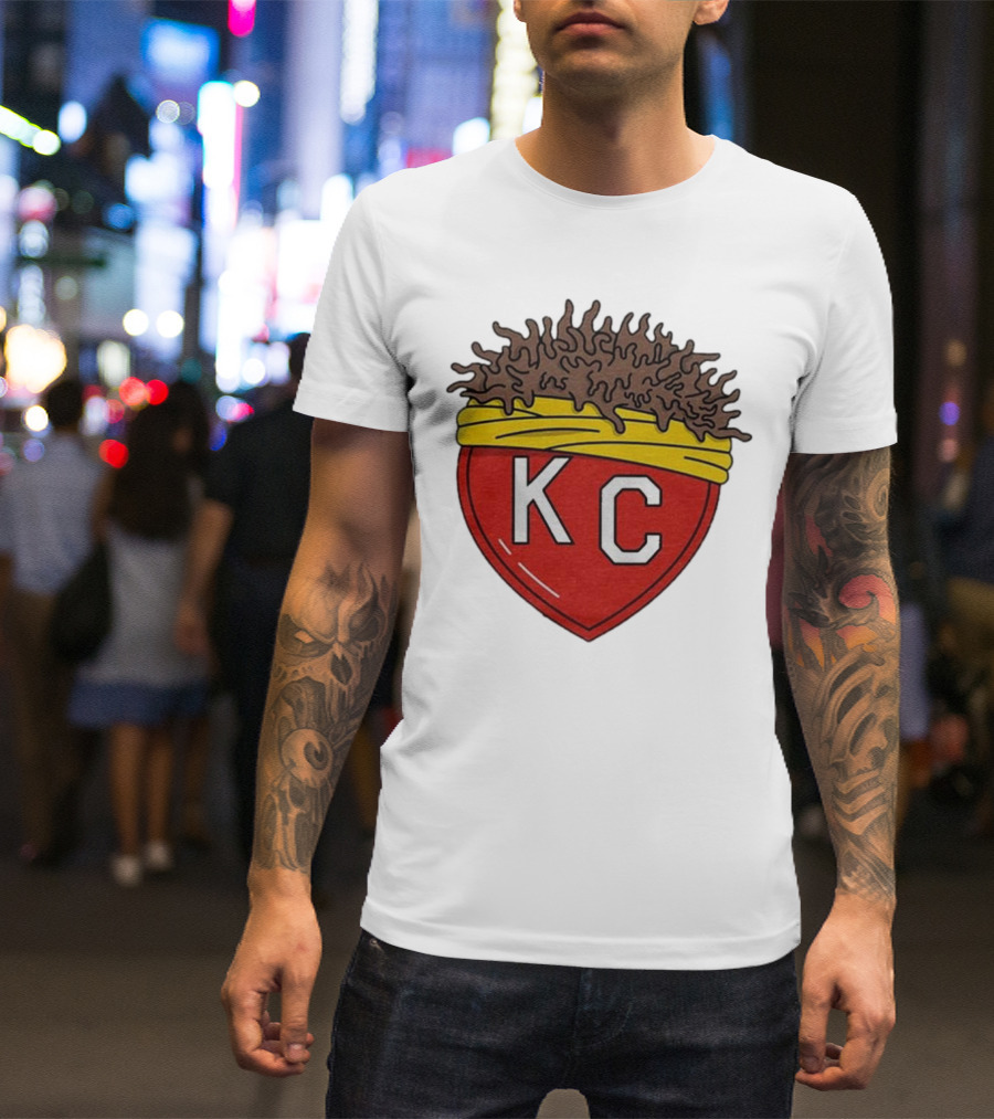 KC Franchise Heart Emblem With Brown Hair And Yellow Band T-Shirt