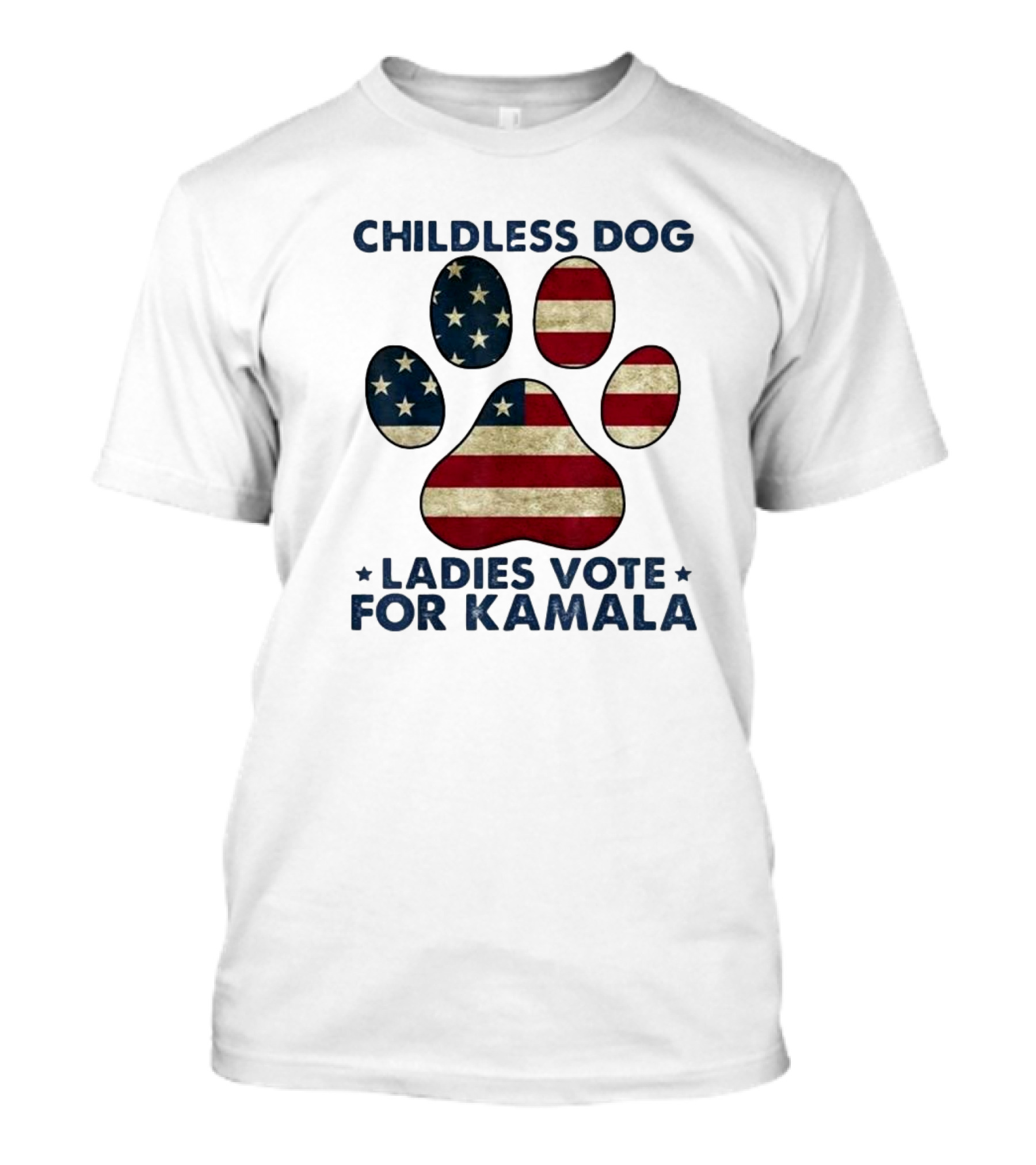 Childless Dog Ladies Vote For Kamala USA Flag Paw T-Shirt