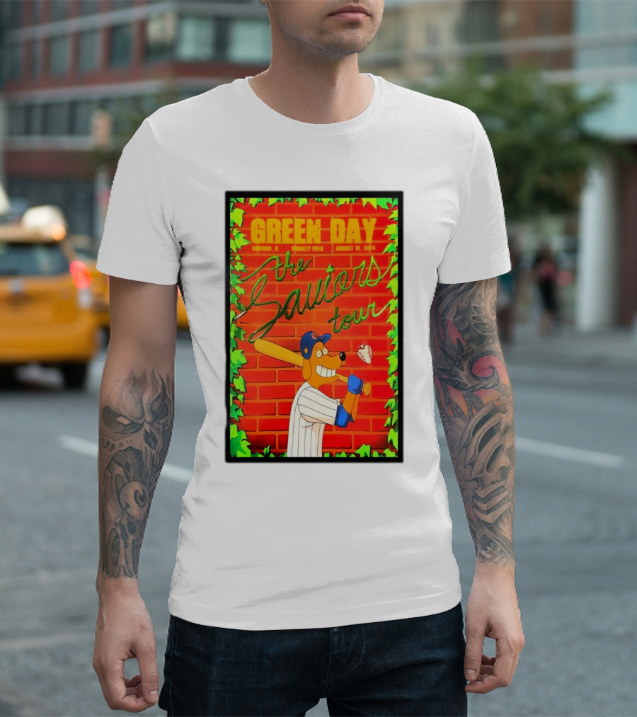 Green Day The Saviors Tour August 13 2024 Chicago IL Wrigley Field Baseball T-Shirt
