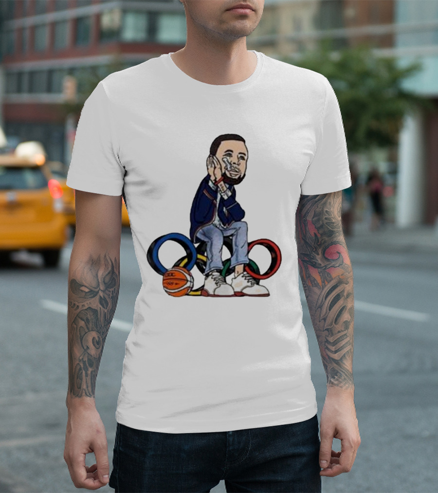 Steph Curry Basketball Olympic Rings Night Night Paris T-Shirt