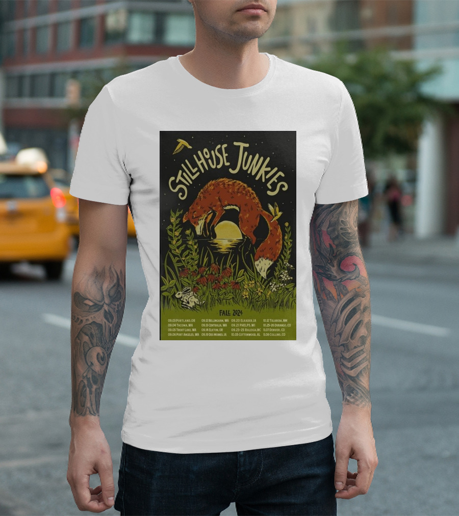 Stillhouse Junkies Fall 2024 Tour Dates Poster With Fox And Moon Scene T-Shirt