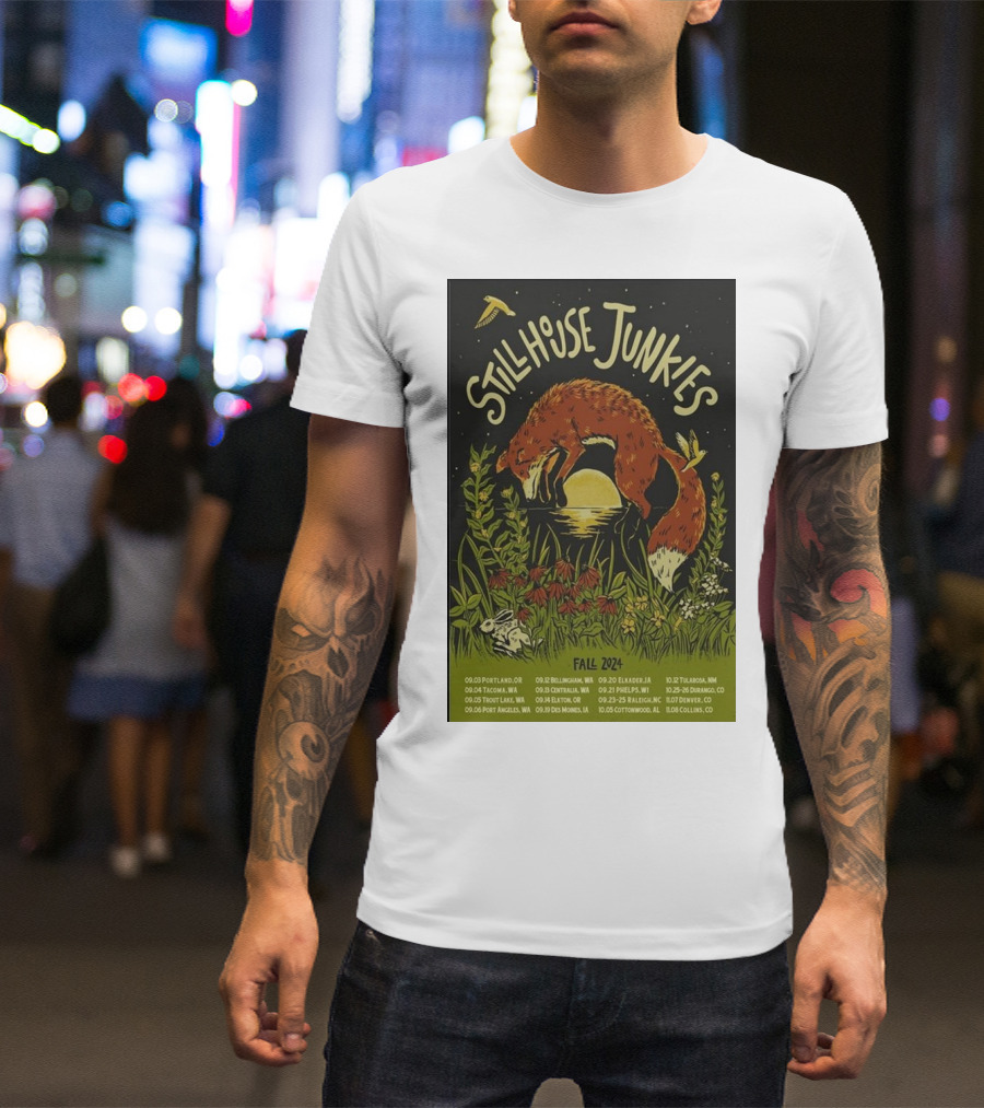 Stillhouse Junkies Fall 2024 Tour Dates Poster With Fox And Moon Scene T-Shirt