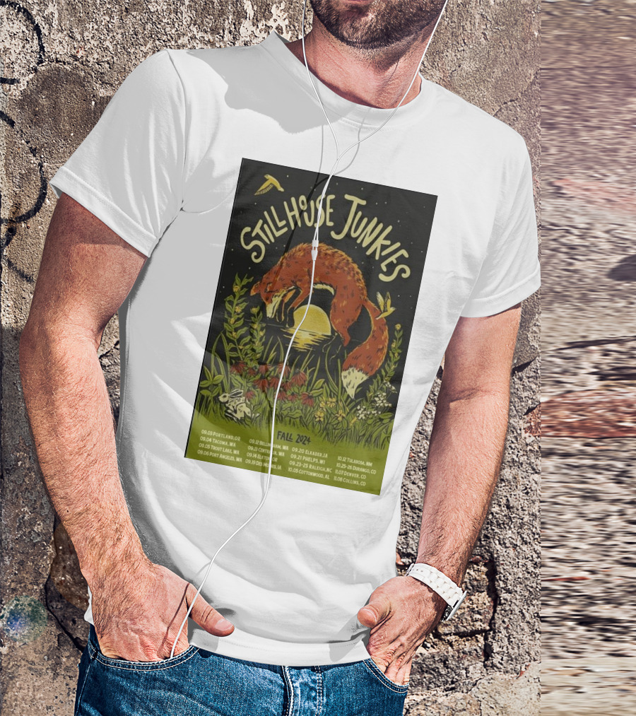 Stillhouse Junkies Fall 2024 Tour Dates Poster With Fox And Moon Scene T-Shirt