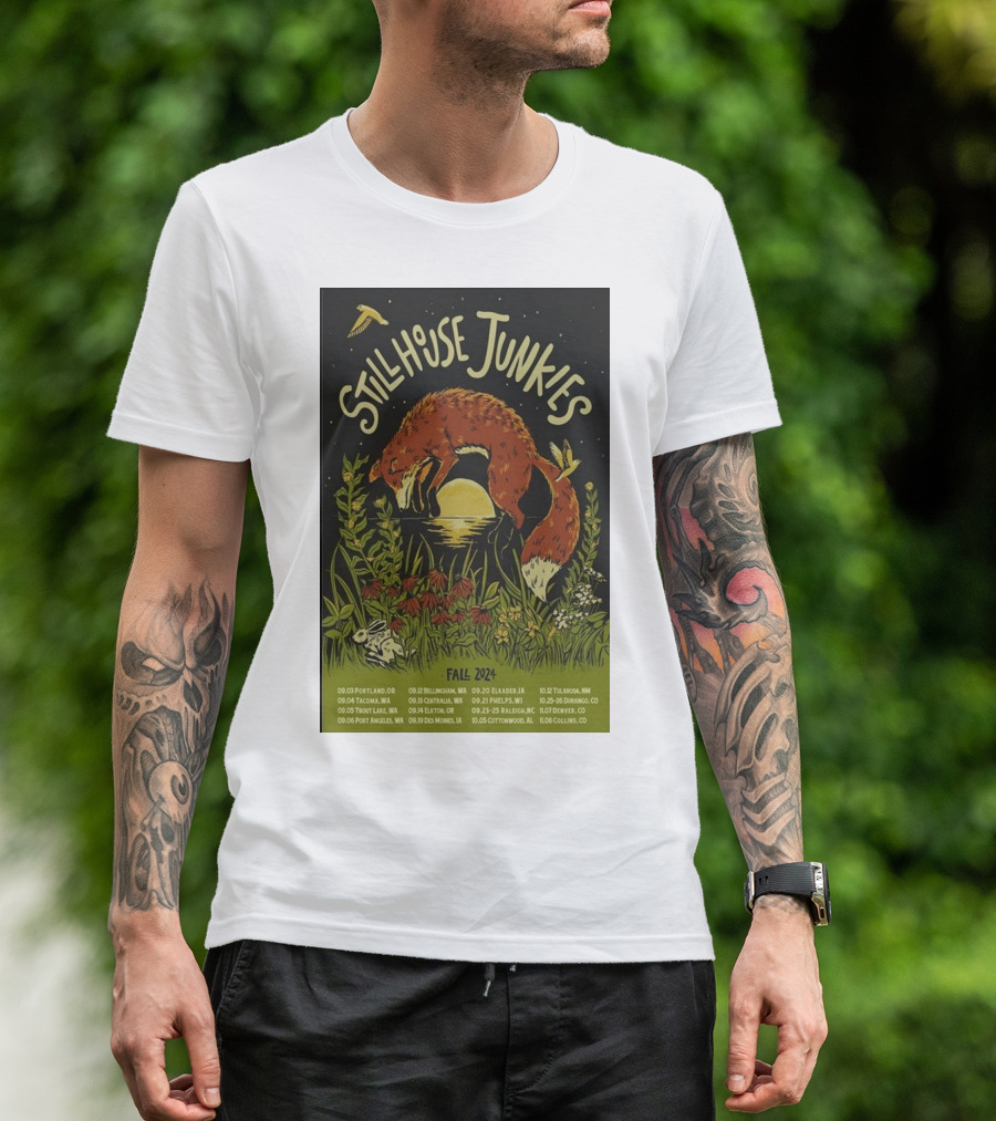 Stillhouse Junkies Fall 2024 Tour Dates Poster With Fox And Moon Scene T-Shirt
