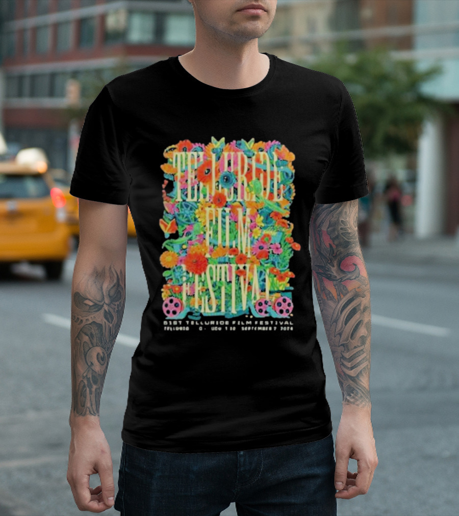 Telluride Film Festival 51st Telluride Co August 30 September 2 2024 Floral Theme and Film Reels T-Shirt