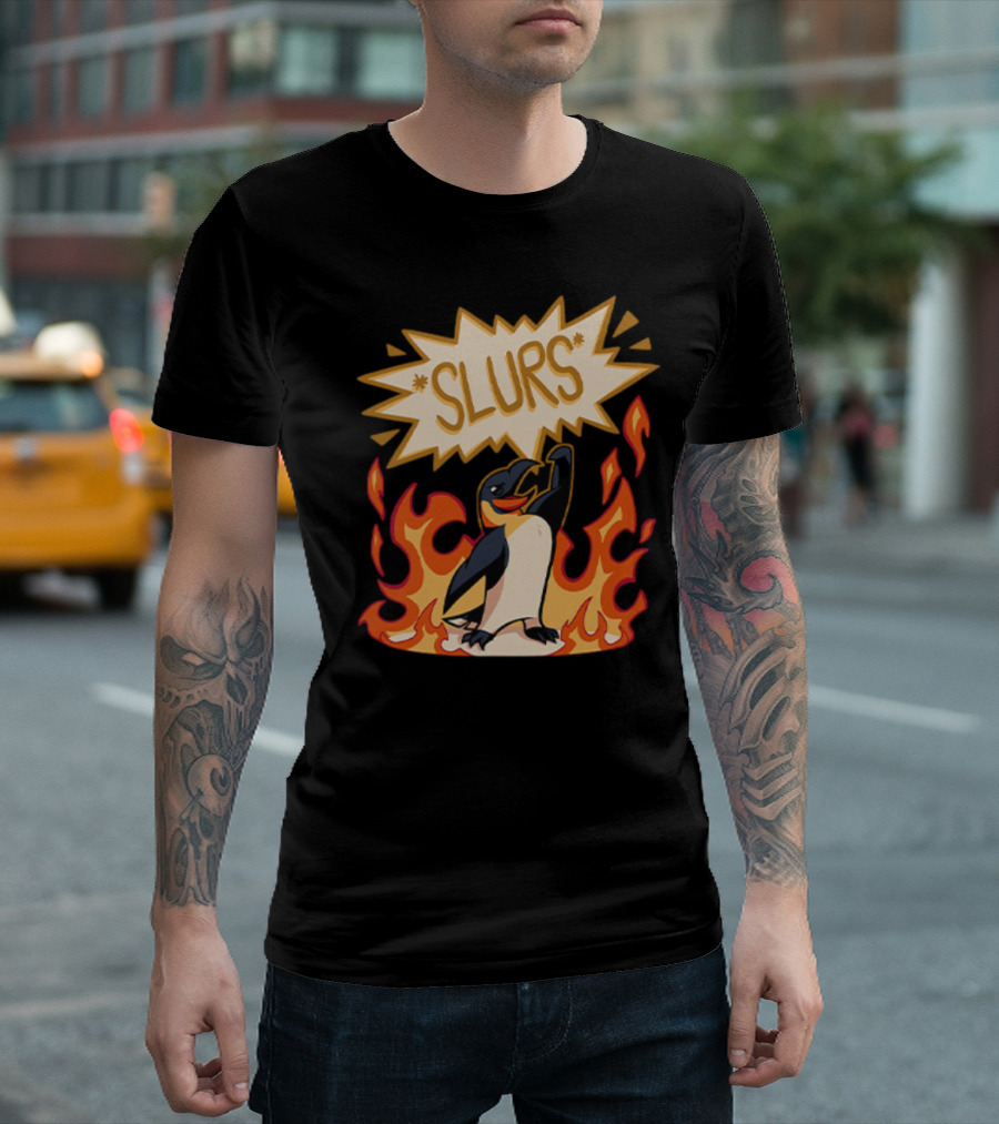 Helluva Boss Penguin Flames Slurs Speech Bubble T-Shirt