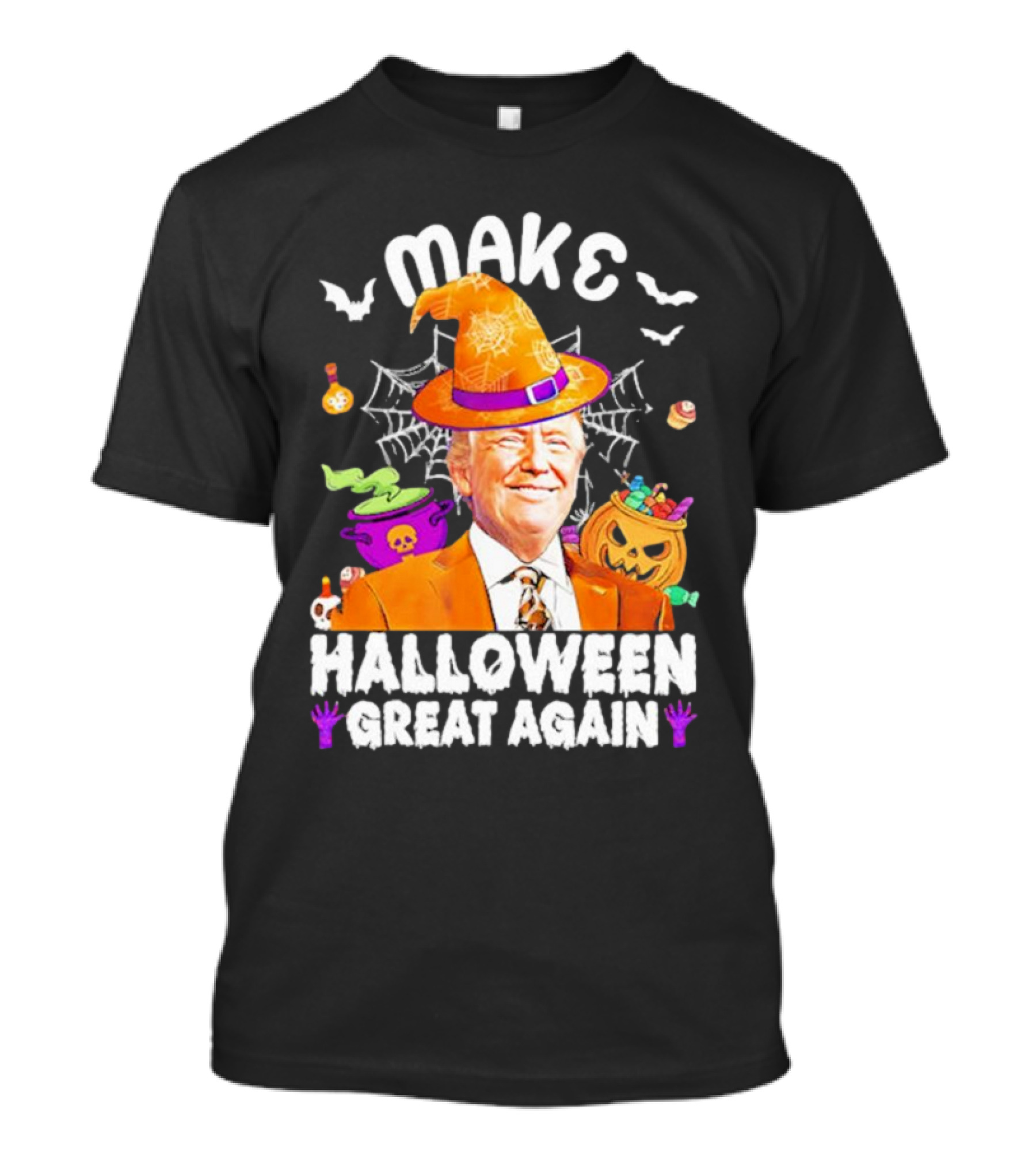Make Halloween Great Again Witch Hat Pumpkin Cauldron Bat T-Shirt