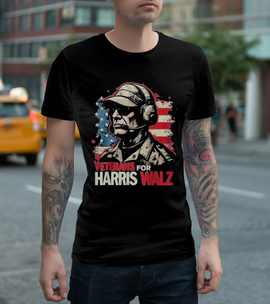 Veterans for Harris Walz 2024 American Flag T-Shirt
