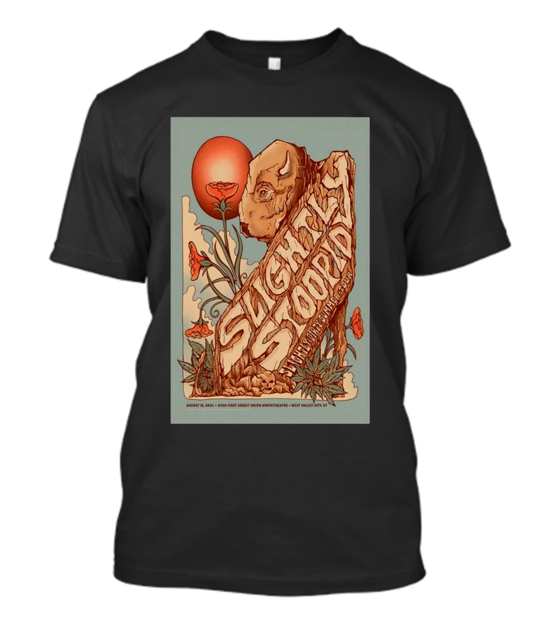 Slightly Stoopid Tour August 15 2024 USANA Amphitheatre West Valley City UT Buffalo And Flowers T-Shirt