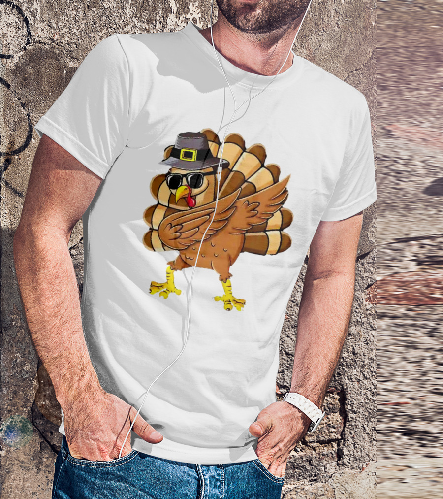 Dabbing Turkey Thanksgiving Day Pilgrim Hat Funny Dab T-Shirt