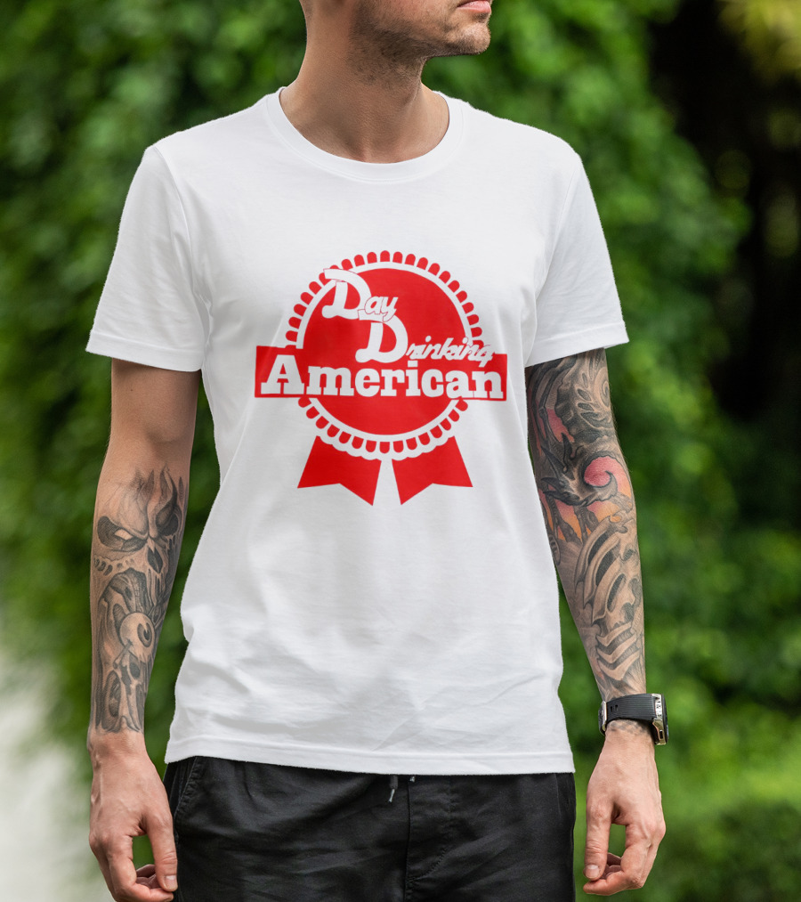 Day Drinking American Red Ribbon Badge T-Shirt