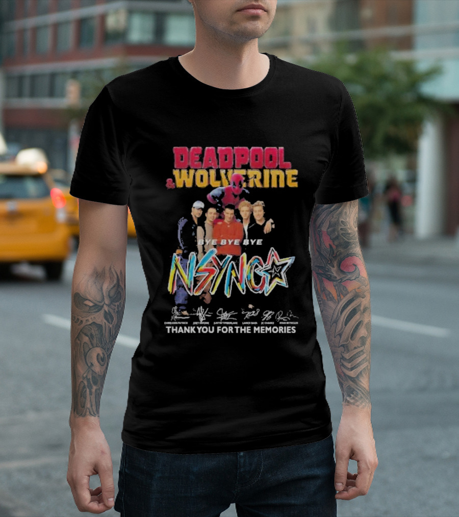 Deadpool and Wolverine NSYNC Bye Bye Bye Thank You For The Memories Signature T-Shirt