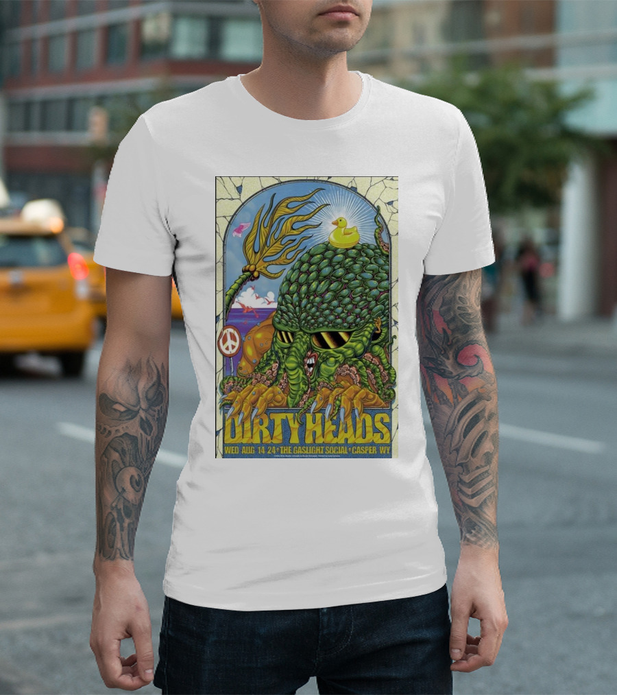 Dirty Heads Aug 14 2024 The Gaslight Social Casper WY Poster Peace Symbol Alien Creature Rubber Duck T-Shirt