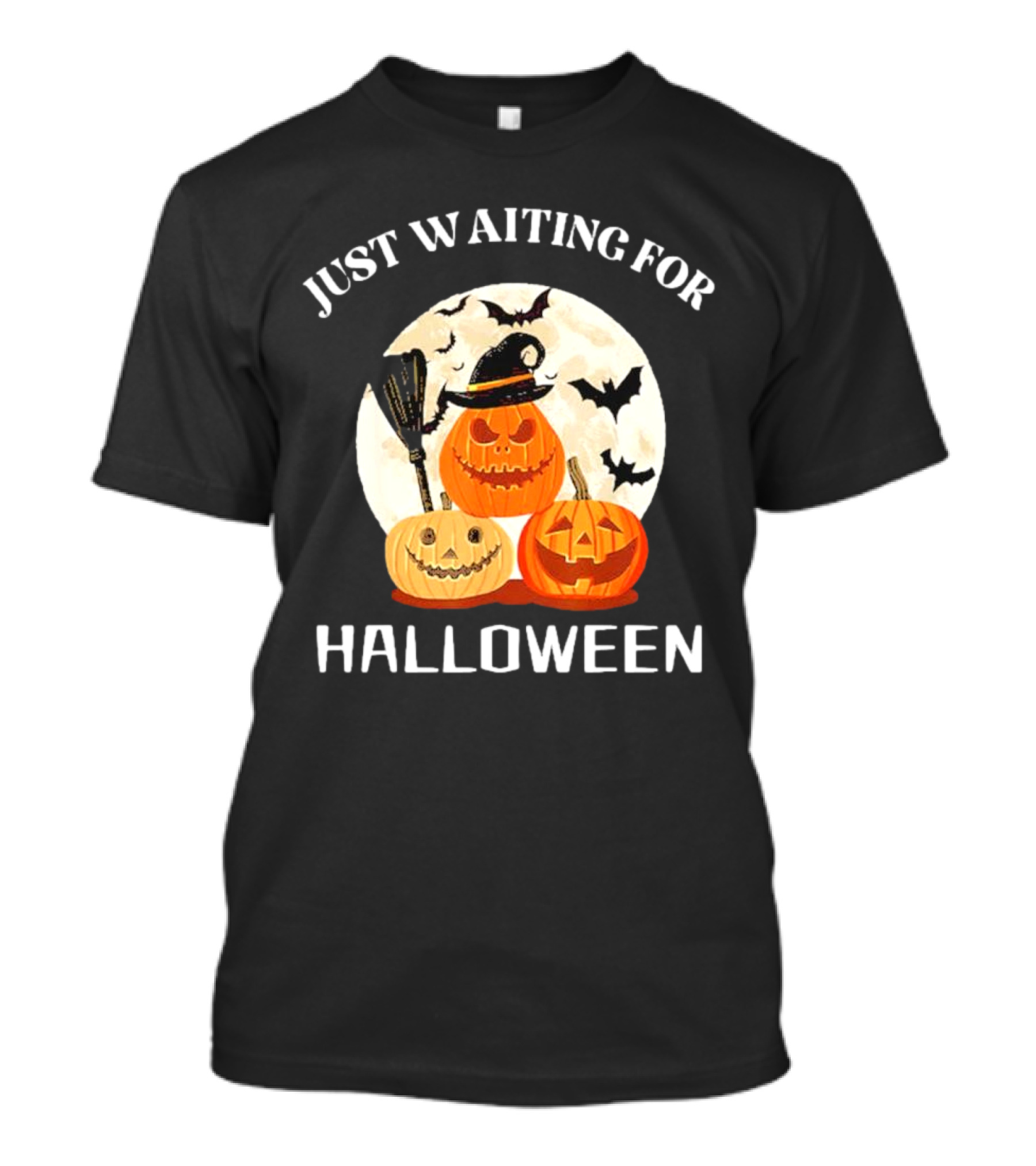 Just Waiting For Halloween With Pumpkins And Bats T-Shirt