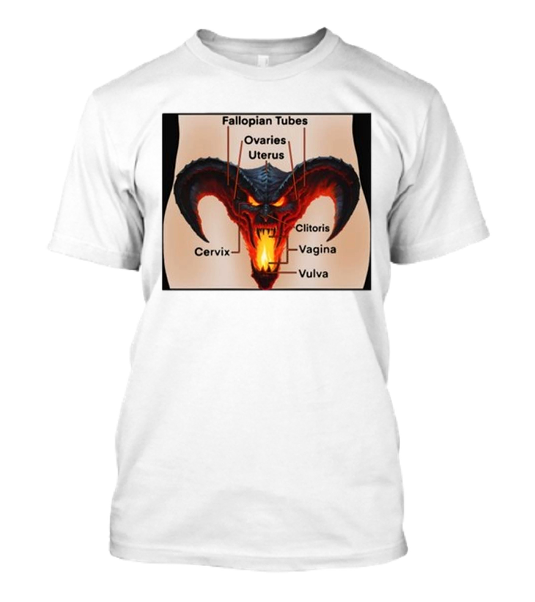 Teen Hearts Girl Anatomy Fallopian Tubes Ovaries Uterus Cervix Clitoris Vagina Vulva Demon Head T-Shirt