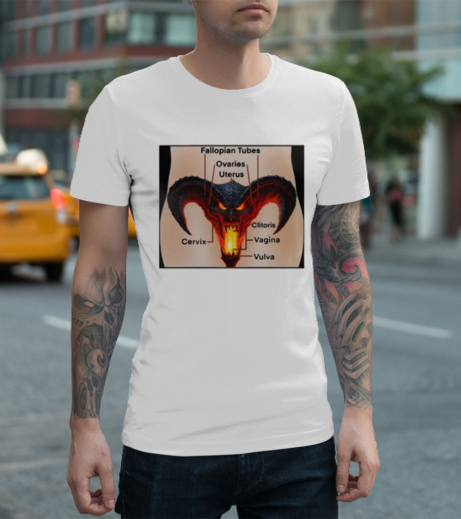 Teen Hearts Girl Anatomy Fallopian Tubes Ovaries Uterus Cervix Clitoris Vagina Vulva Demon Head T-Shirt
