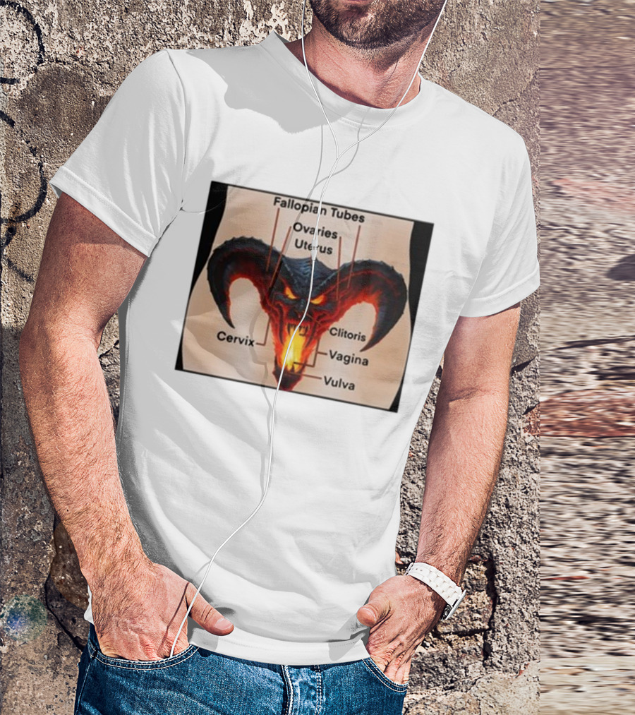 Teen Hearts Girl Anatomy Fallopian Tubes Ovaries Uterus Cervix Clitoris Vagina Vulva Demon Head T-Shirt