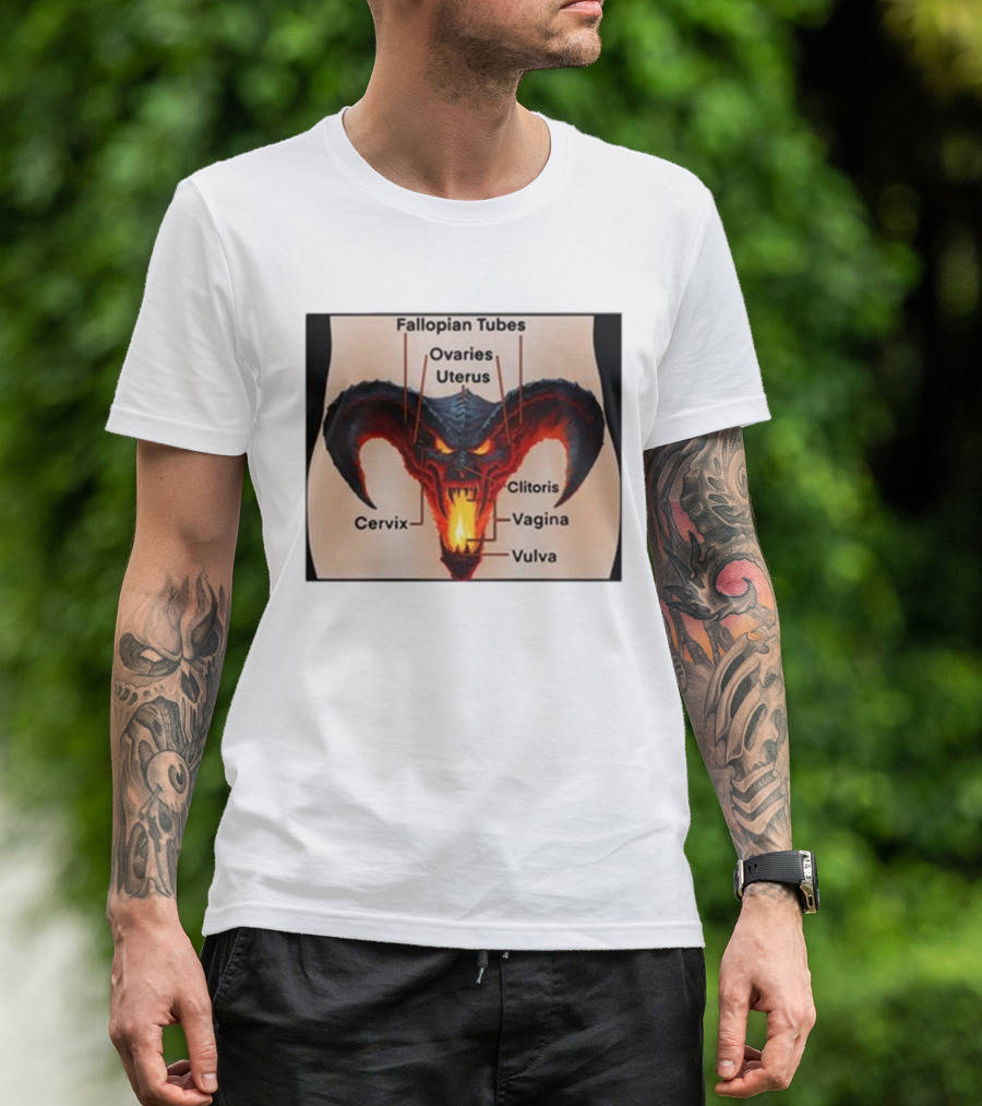 Teen Hearts Girl Anatomy Fallopian Tubes Ovaries Uterus Cervix Clitoris Vagina Vulva Demon Head T-Shirt