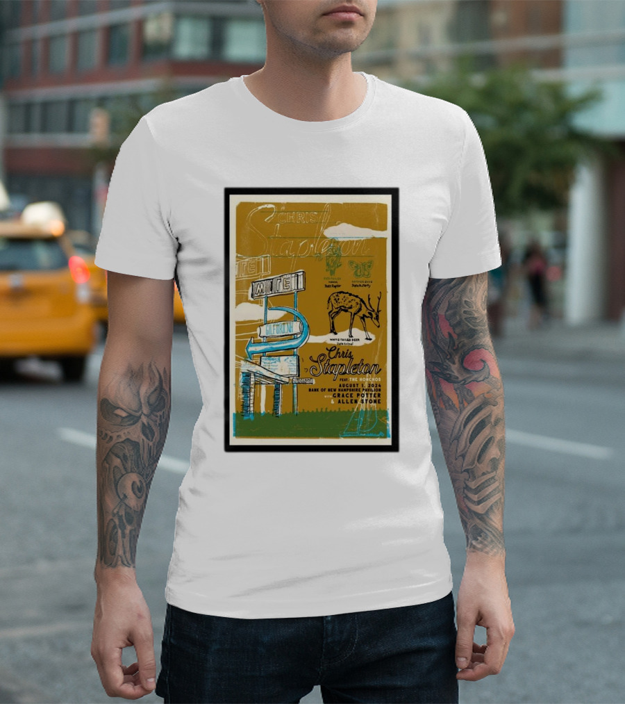 Chris Stapleton Aug 1 2024 BankNH Pavilion Gilford NH With Grace Potter Allen Stone Vintage Neon Sign T-Shirt
