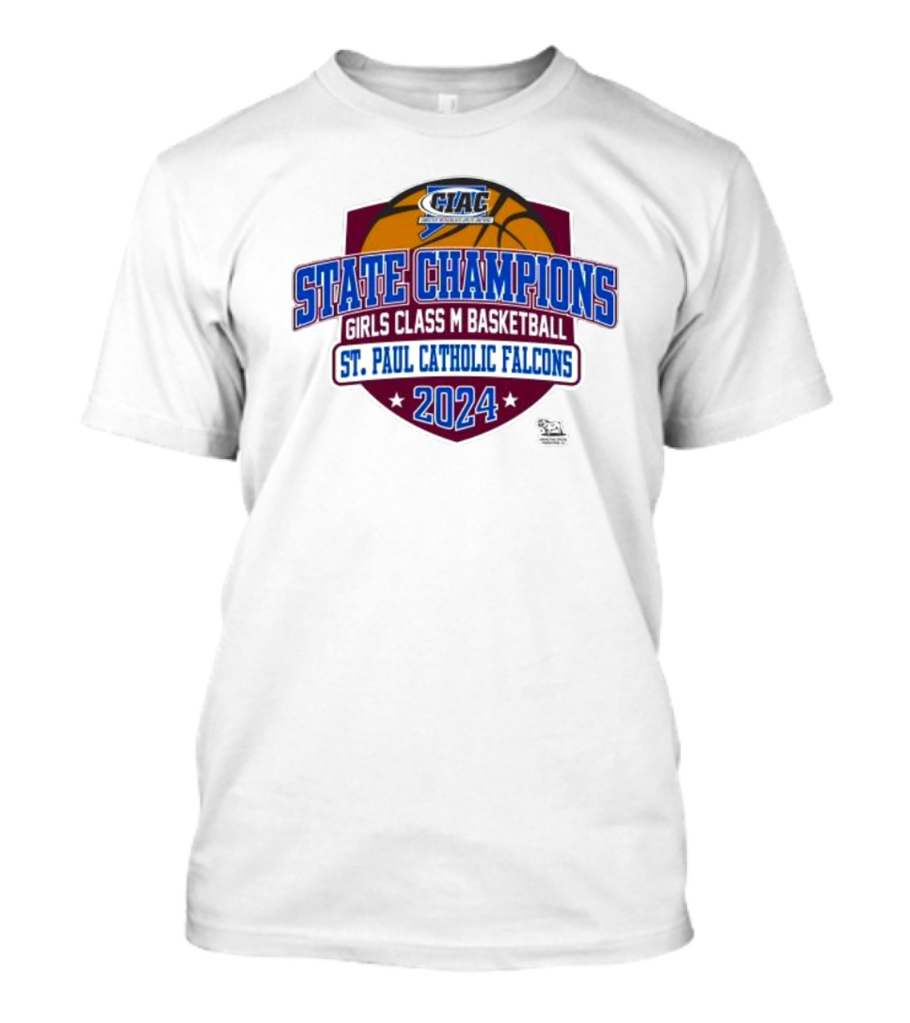 CIAC State Champions St. Paul Catholic Falcons 2024 Girls Class M Basketball T-Shirt
