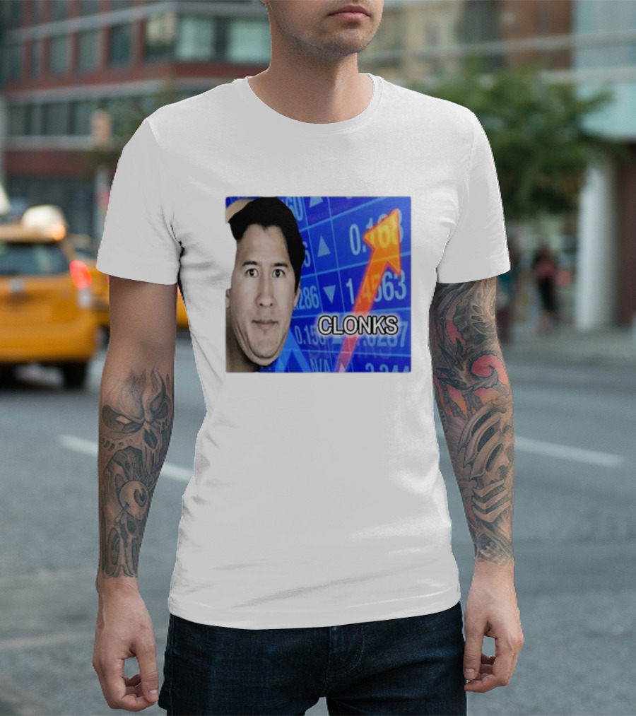 Cloak Oddly Specific Clonks Meme Face with Stock Market Arrow T-Shirt