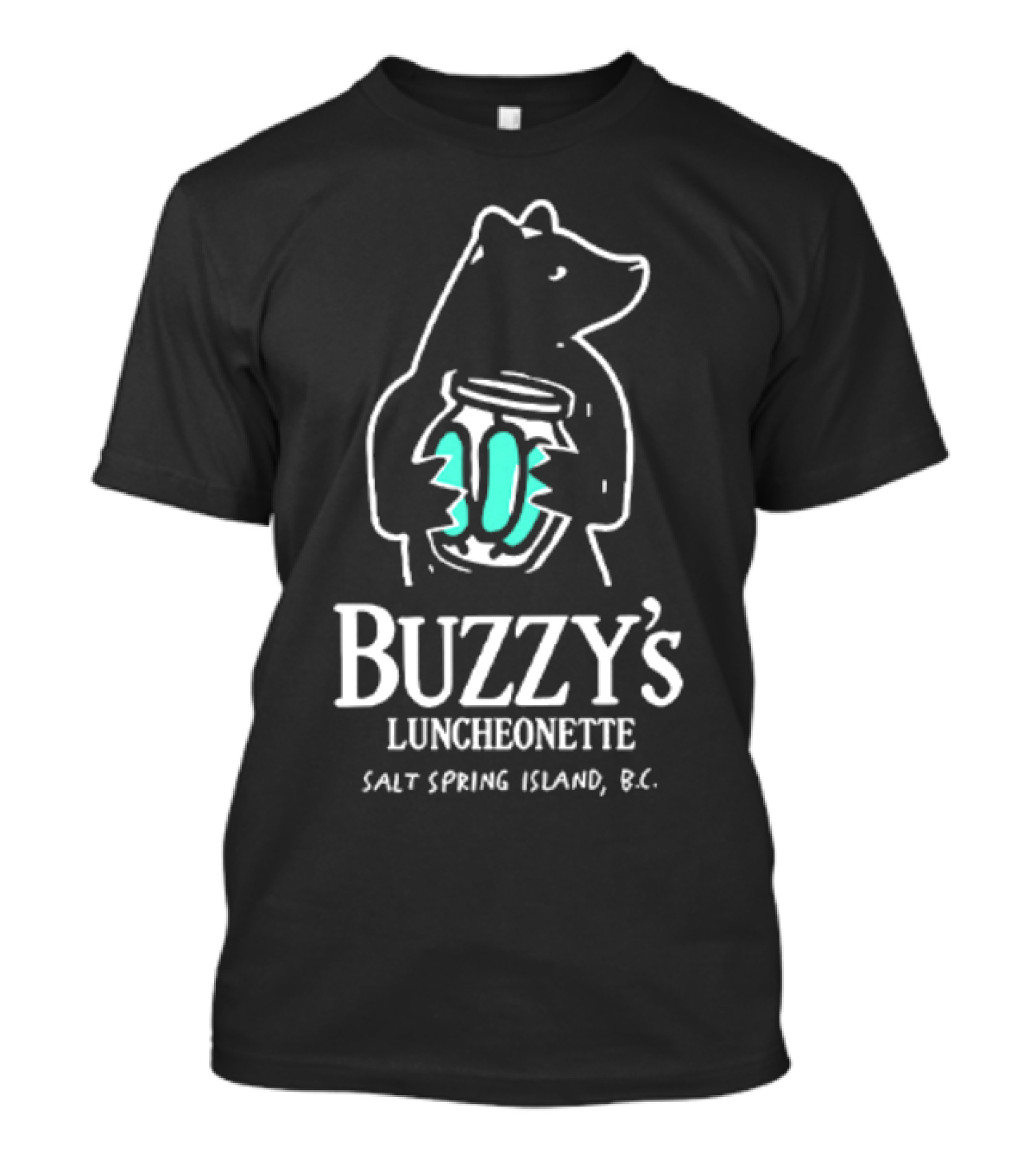 Colin Mochrie Buzzy’s Luncheonette Bear Holding Jar Salt Spring Island BC T-Shirt
