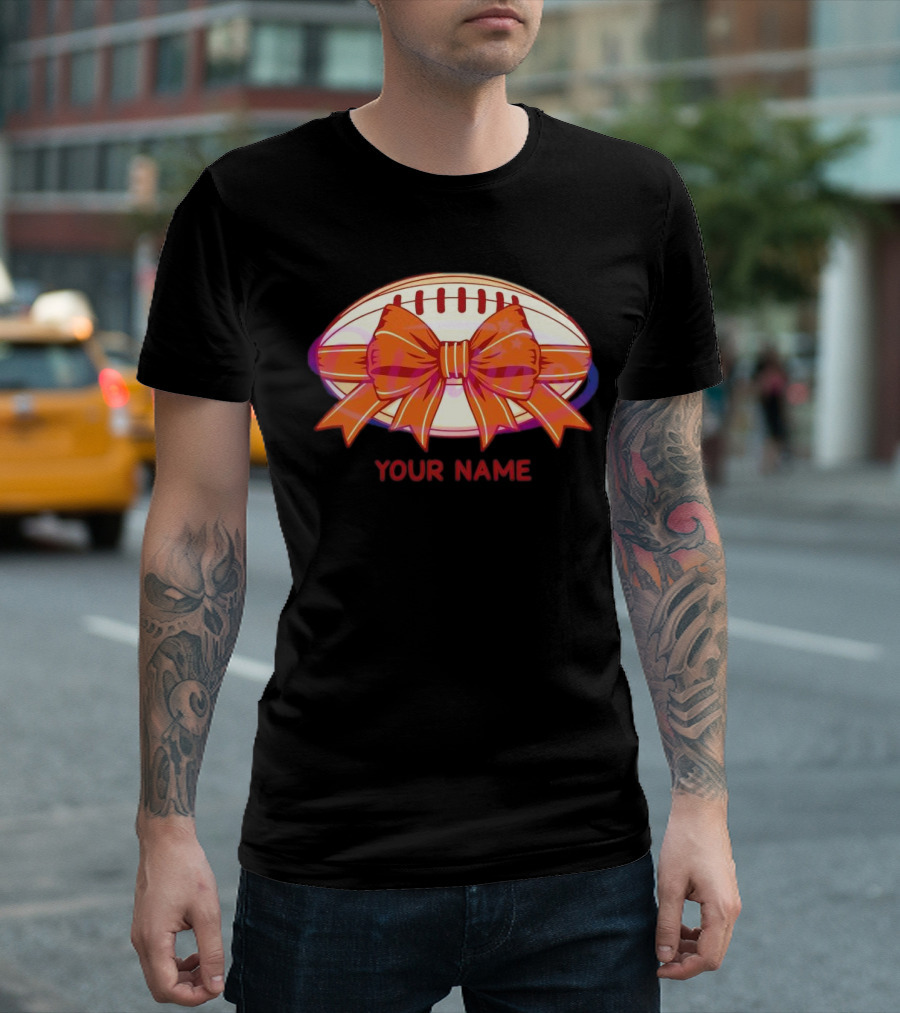 Your Name Coquette Football Bow T-Shirt