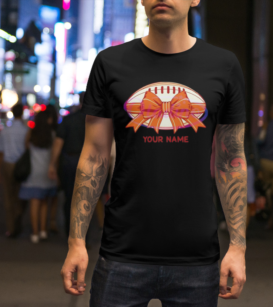 Your Name Coquette Football Bow T-Shirt