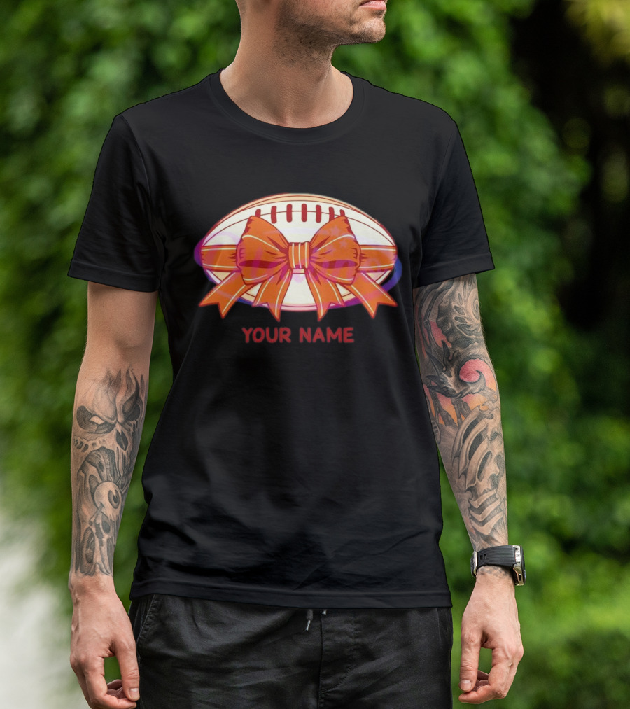 Your Name Coquette Football Bow T-Shirt