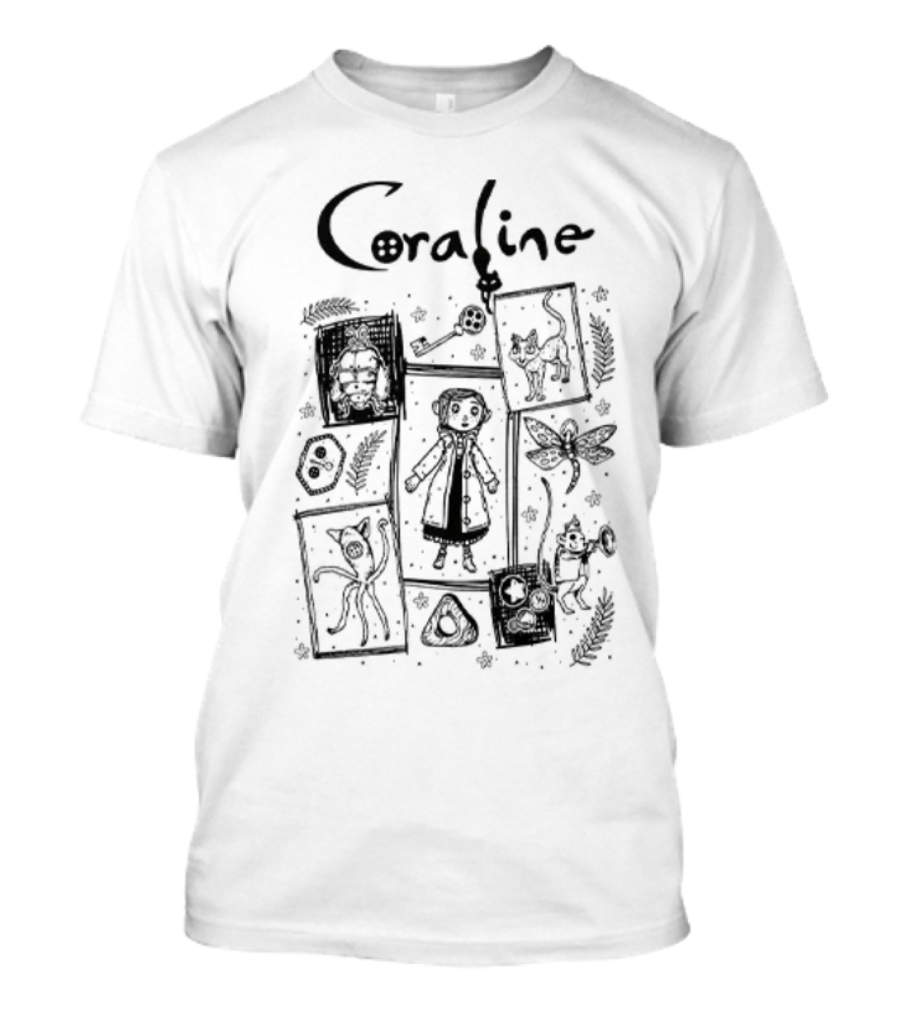 Coraline Halloween Button Eye Imagery Spooky Characters And Symbols T-Shirt