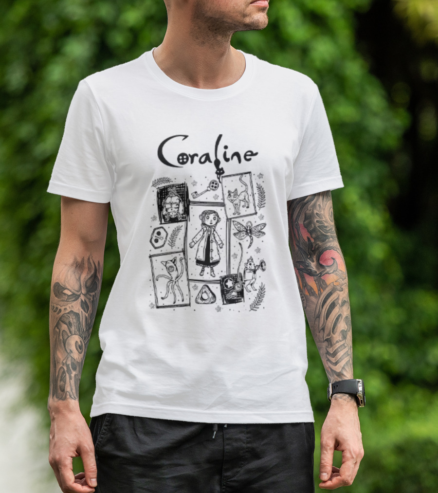 Coraline Halloween Button Eye Imagery Spooky Characters And Symbols T-Shirt