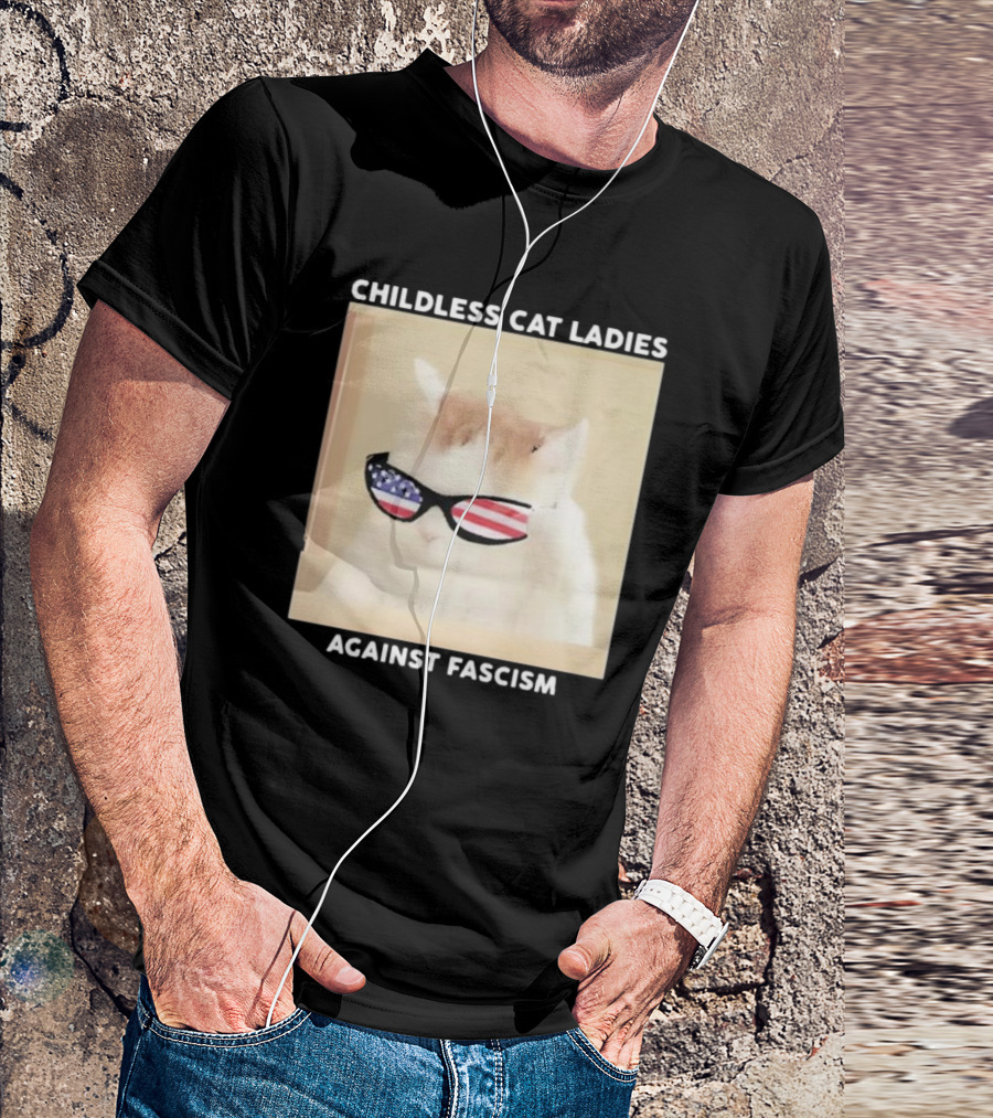 Childless Cat Ladies Against Fascism Patriotic Sunglasses T-Shirt