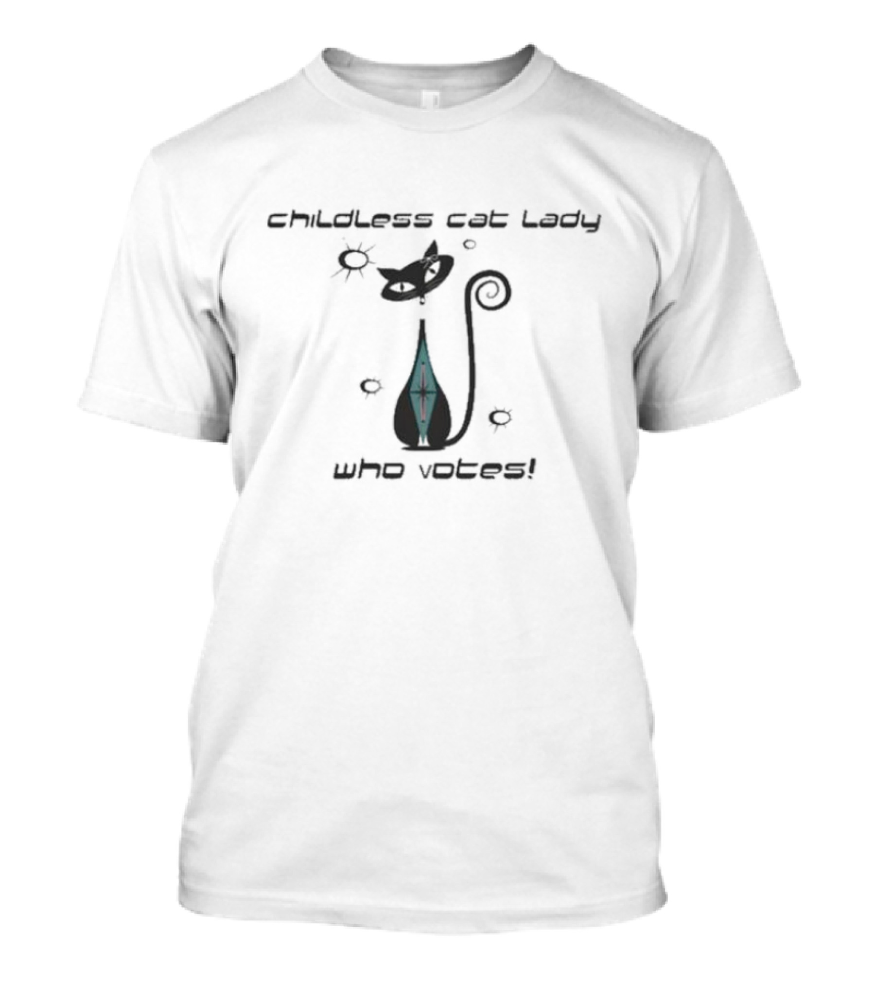 Childless Cat Lady Who Votes Atomic Cat Retro Starburst Kitschy Cute Women’s T-Shirt
