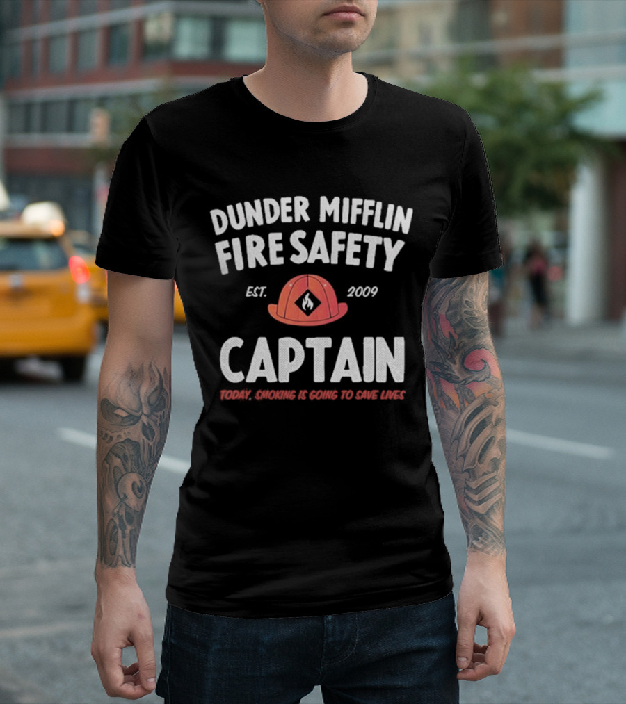 Dunder Mifflin Fire Safety Captain Est. 2009 Smoking Is Going to Save Lives T-Shirt