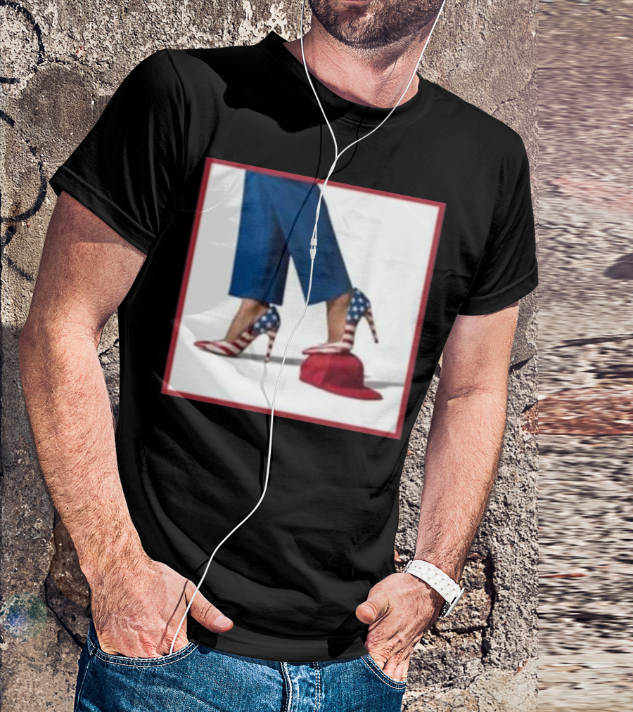 Kamala American Flag High Heels Stepping On Red MAGA Hat T-Shirt