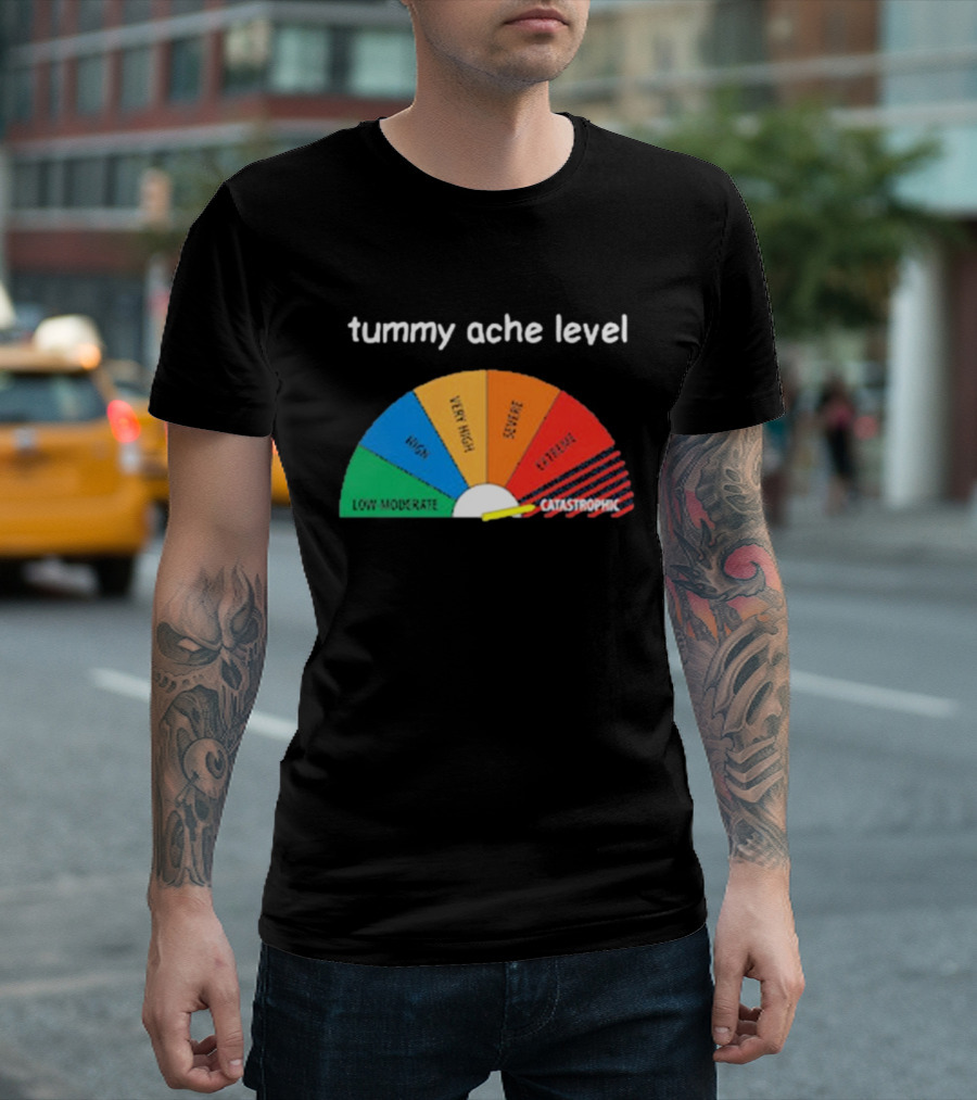 Tummy Ache Level Catastrophic Scale Low Moderate Severe Cringe T-Shirt
