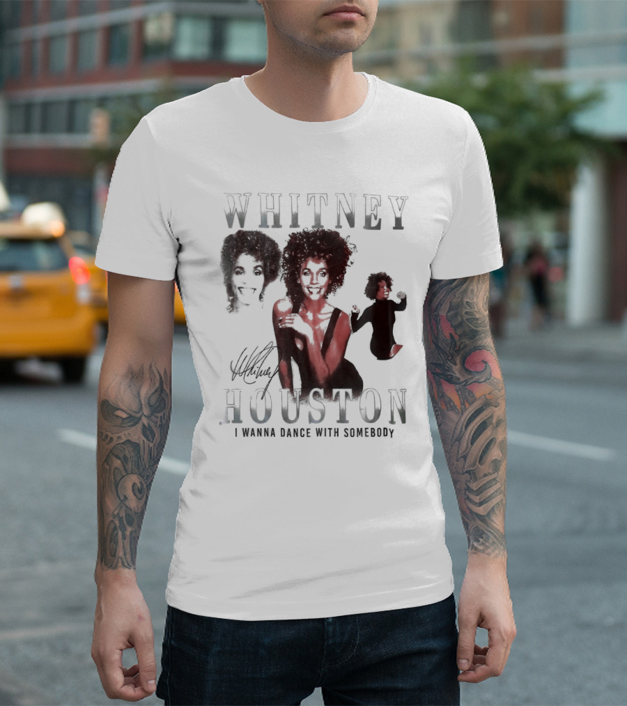 Whitney Houston I Wanna Dance With Somebody Vintage Portrait Signature T-Shirt