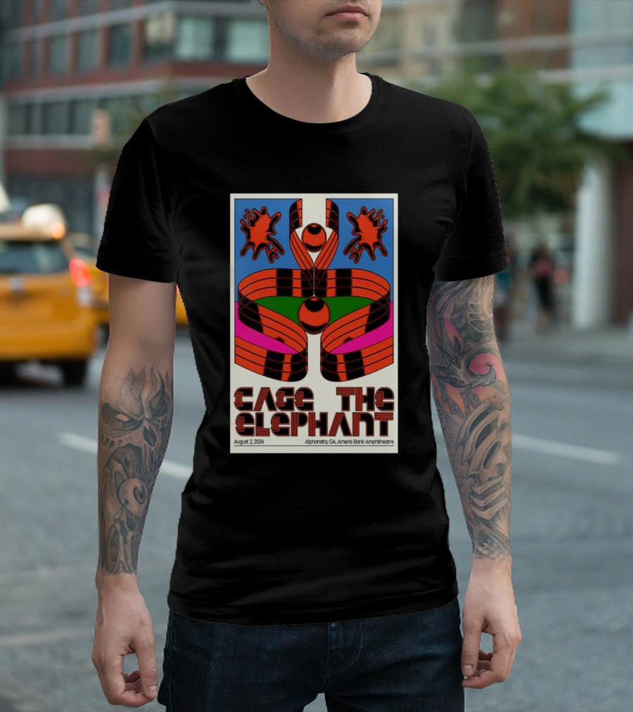 Cage The Elephant August 2 2024 Alpharetta GA Ameris Bank Amphitheatre Bold Psychedelic T-Shirt