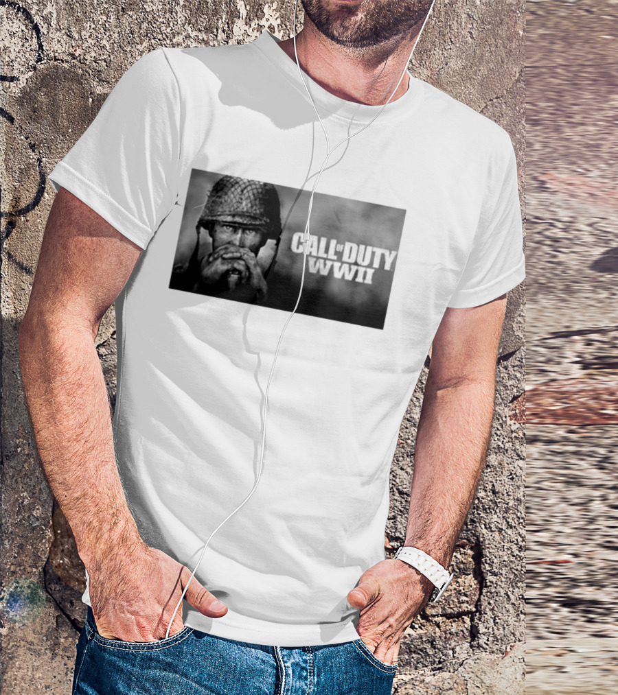 Call Of Duty WWII Soldier Image Black And White T-Shirt
