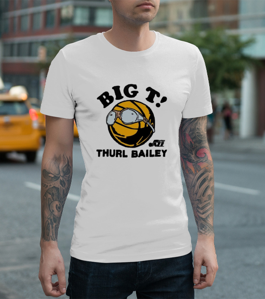 Big T Thurl Bailey Basketball Caricature with Glasses Utah Jazz T-Shirt