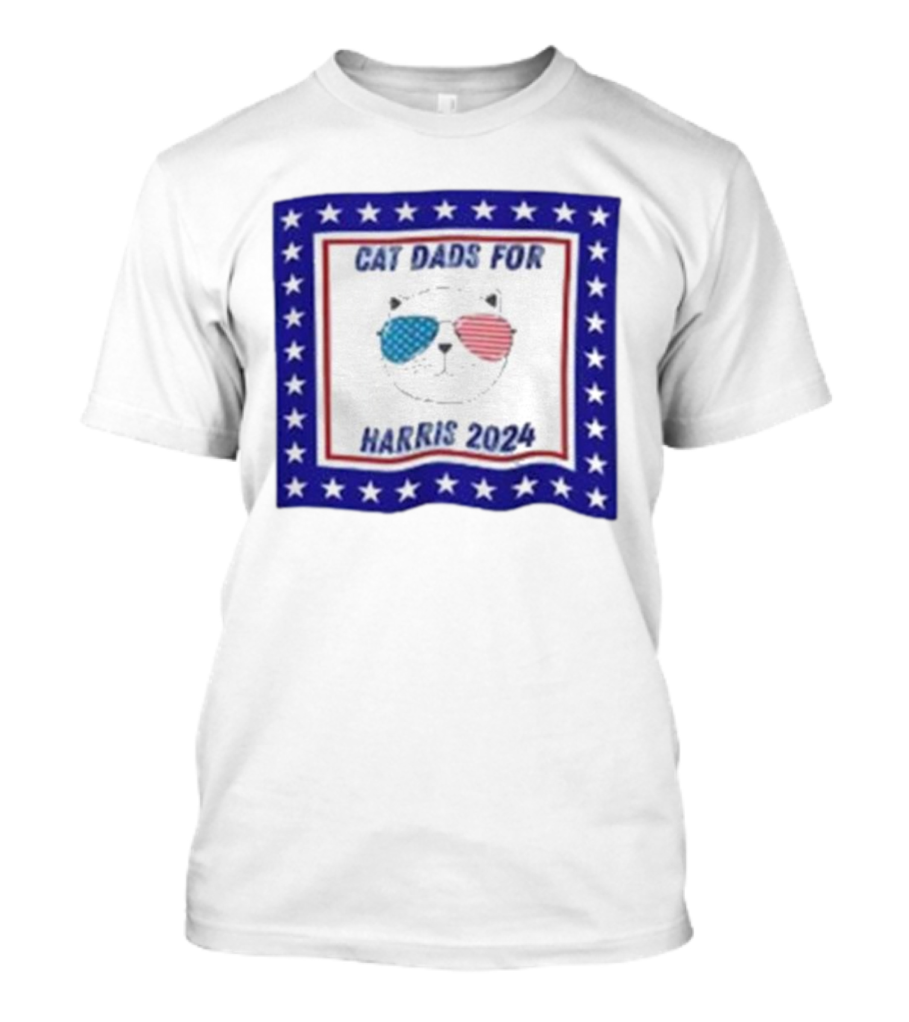 Cat Dads For Harris 2024 With Patriotic Sunglasses And Stars T-Shirt