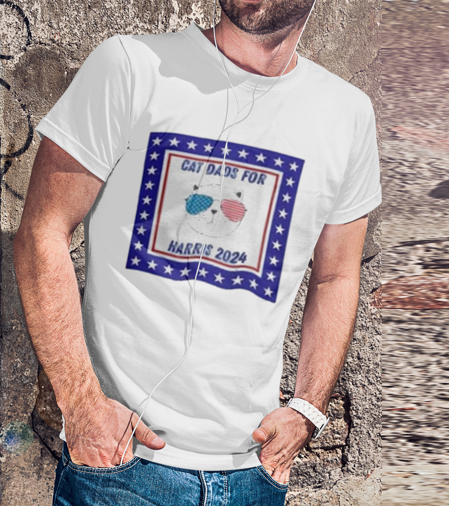 Cat Dads For Harris 2024 With Patriotic Sunglasses And Stars T-Shirt