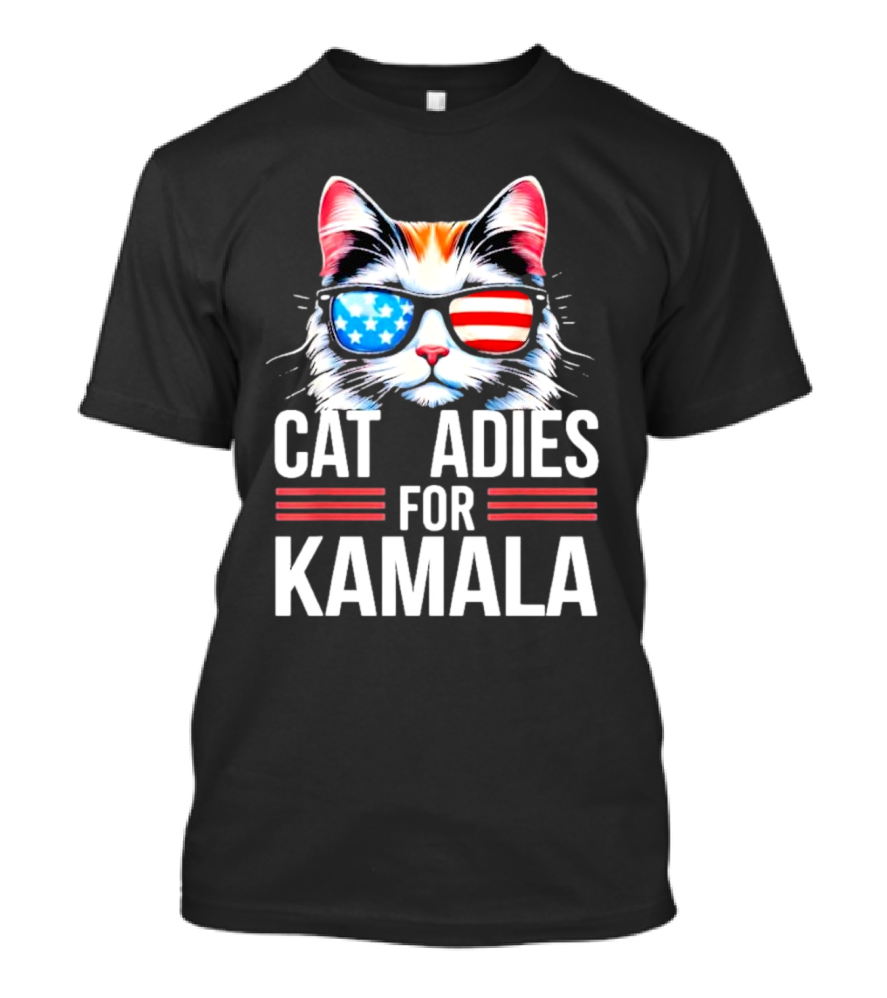 Cat Ladies For Kamala Funny Cat 2024 Patriotic Sunglasses Cat T-Shirt