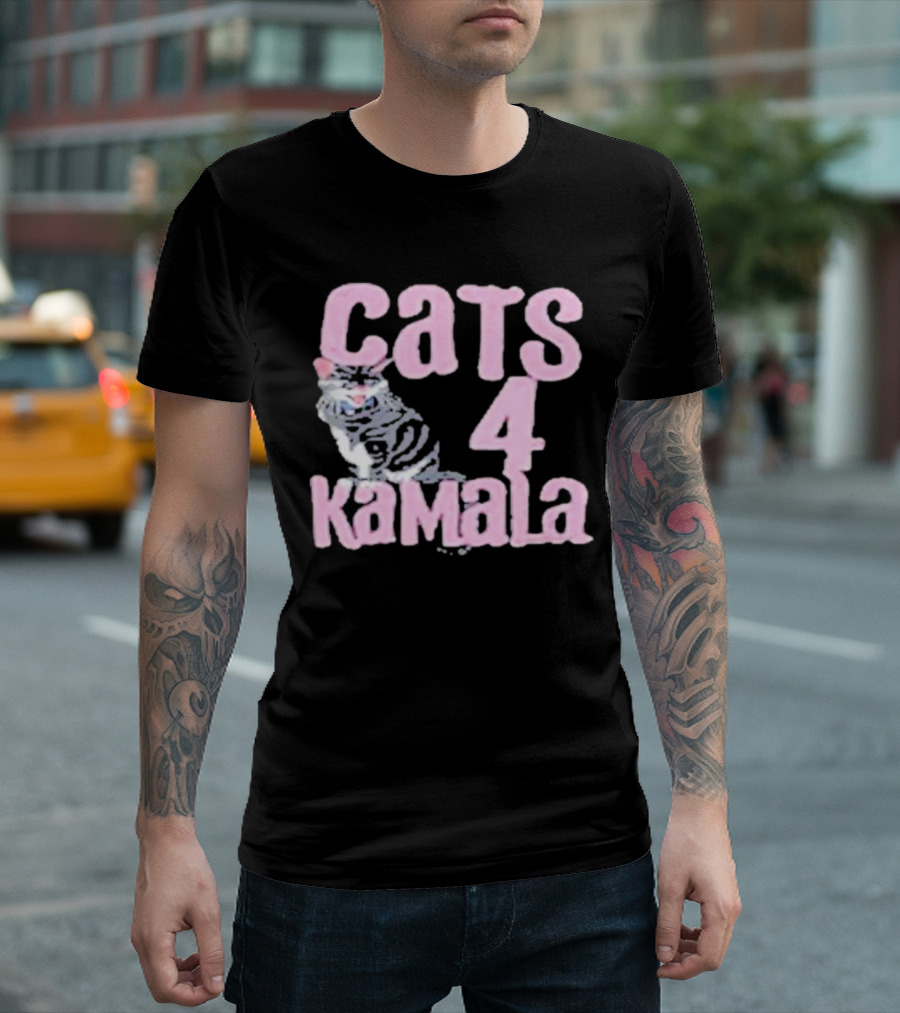 Cats 4 Kamala Pink Text with Cat T-Shirt