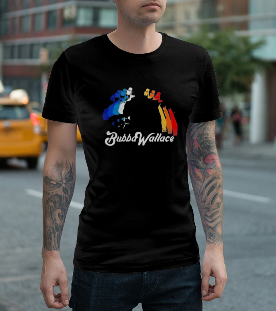 Bubba Wallace Charcoal Blue Red Yellow Brush Strokes T-Shirt